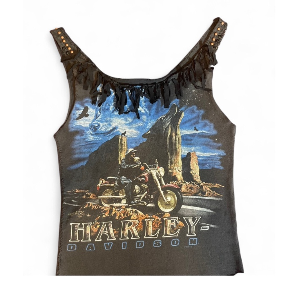 Custom Vintage Harley Davidson Fringe T-shirt Bodysuit - Picture 5 of 5